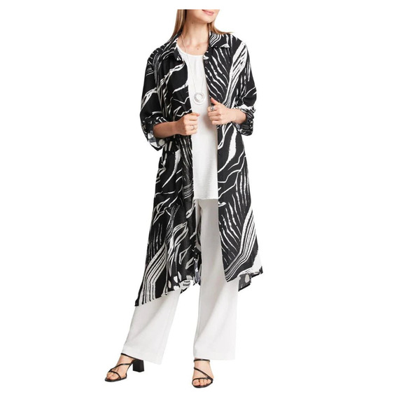 Women's Black and White Floral Duster Size M Button Up Dress Compli-K NWT - Picture 2 of 2